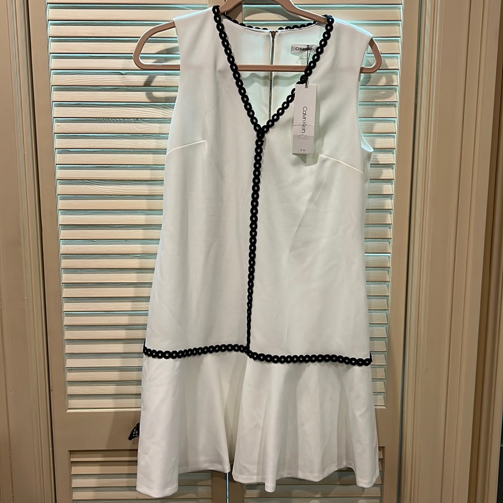 Calvin Klein White with Black Trim Dress 12P NWT